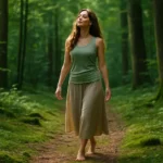 Woman practicing grounding to cleanse energy with nature